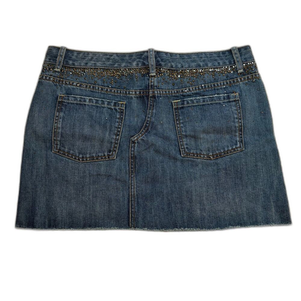 NWT Vintage Express X2 Denim Laboratory Mini Skirt Size 8 Y2K McBling Studded - Picture 2 of 11